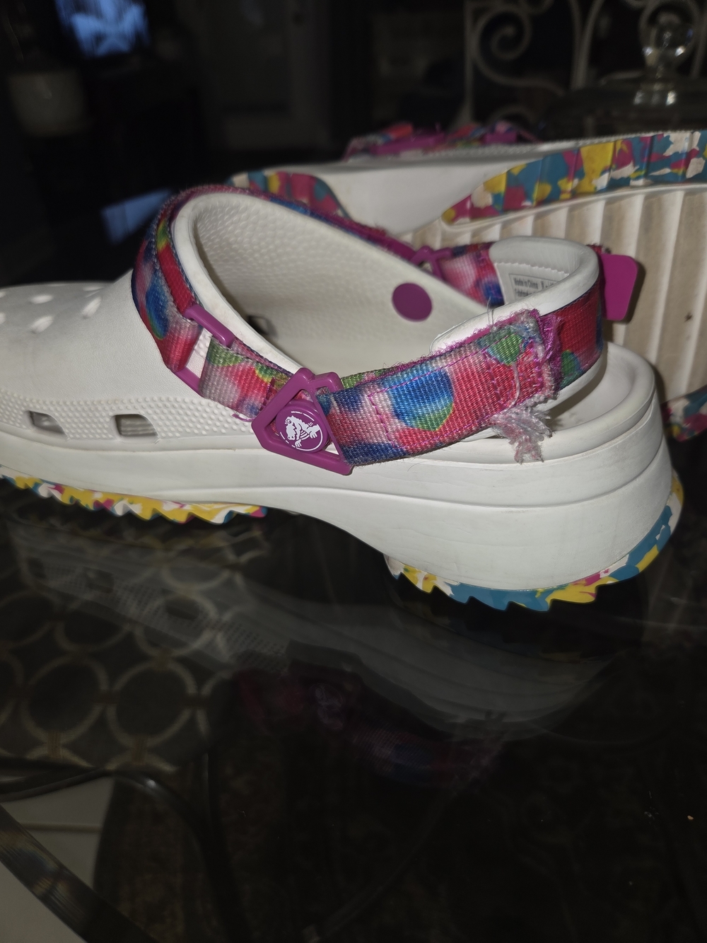 Girls White Crocs Clog Sandals with Multicolor Dot Strap - Picture 7 of 8